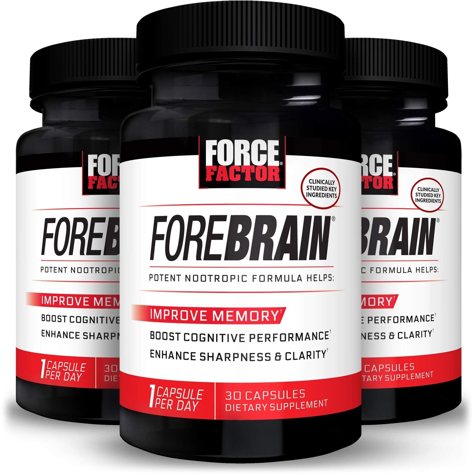 Force Factor Forebrain Nootropic Brain Supplement with Caffeine Bacopa and Huperzine A Capsules 3Pack, White, 90 Count - Maple Wellness Supplements