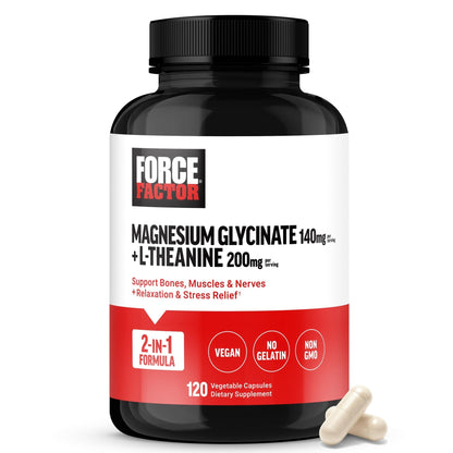 Force Factor Magnesium + L-Theanine, Magnesium Bisglycinate Supplement to Support Bones, Muscles, Nerves, Relaxation, and Mood, Vegan - Maple Wellness Supplements