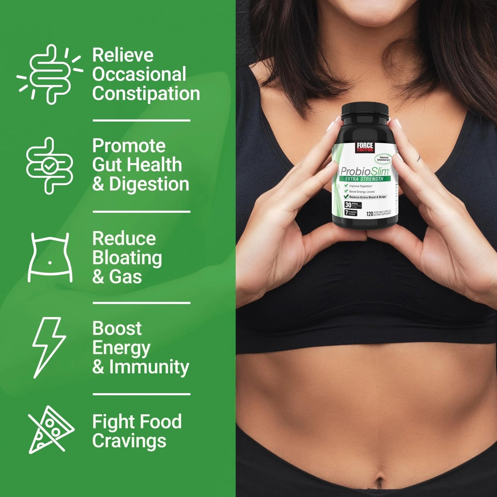 Force Factor ProbioSlim Extra Strength Probiotics for Women and Men with 30 Billion CFUs of Probiotics for Digestive Health, Bloating Relief, and Gut Health, with Prebiotic Fiber, 120 Capsules - Maple Wellness Supplements