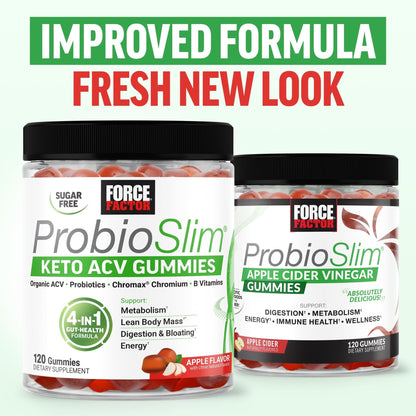Force Factor ProbioSlim Keto ACV Gummies, Organic Apple Cider Vinegar Gummies with LactoSpore Probiotics & Prebiotics to Support Digestion, Metabolism, & Immune Health - Maple Wellness Supplements