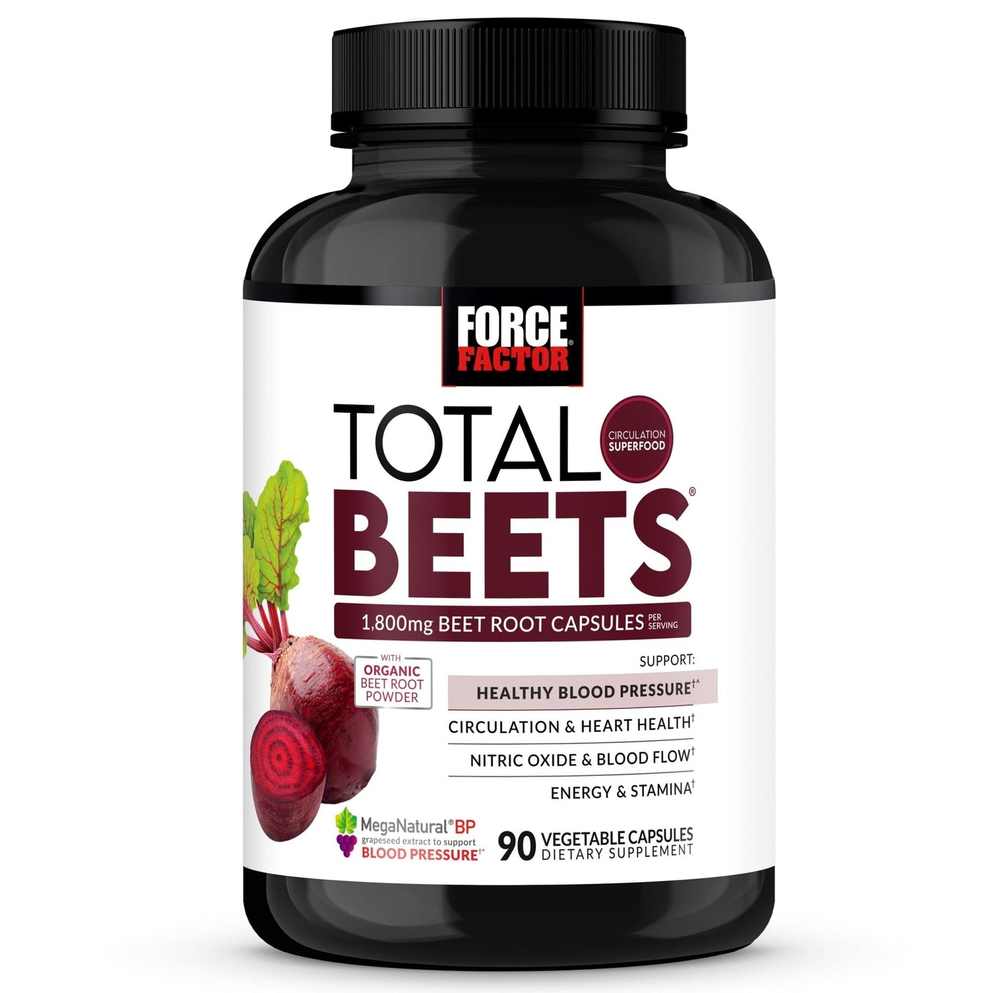 Force Factor Total Beets Blood Pressure Support Beet Root Capsules, 1800mg Organic Beet Root Powder Beet Supplement with Hawthorn Berry to Support Circulation - Maple Wellness Supplements