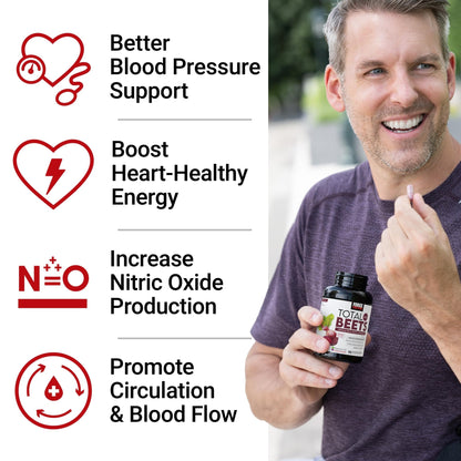Force Factor Total Beets Blood Pressure Support Beet Root Capsules, 1800mg Organic Beet Root Powder Beet Supplement with Hawthorn Berry to Support Circulation - Maple Wellness Supplements