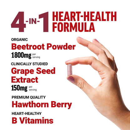 Force Factor Total Beets Blood Pressure Support Beet Root Capsules, 1800mg Organic Beet Root Powder Beet Supplement with Hawthorn Berry to Support Circulation - Maple Wellness Supplements