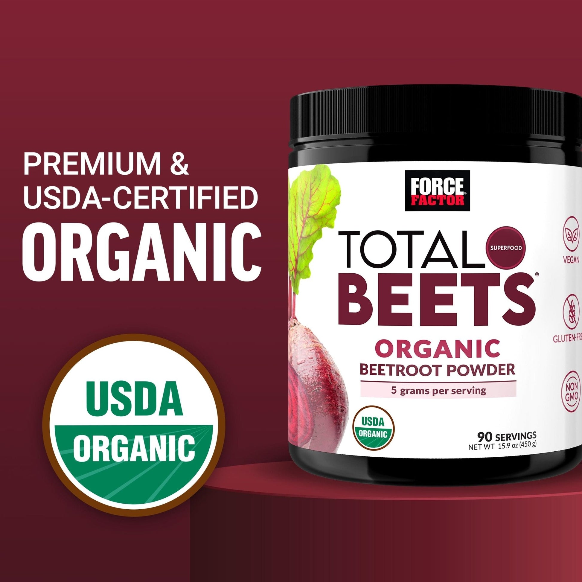 Force Factor Total Beets Organic Beetroot Powder Superfood to Boost Daily Nutrition, USDA Organic, Vegan, Gluten-Free - Maple Wellness Supplements