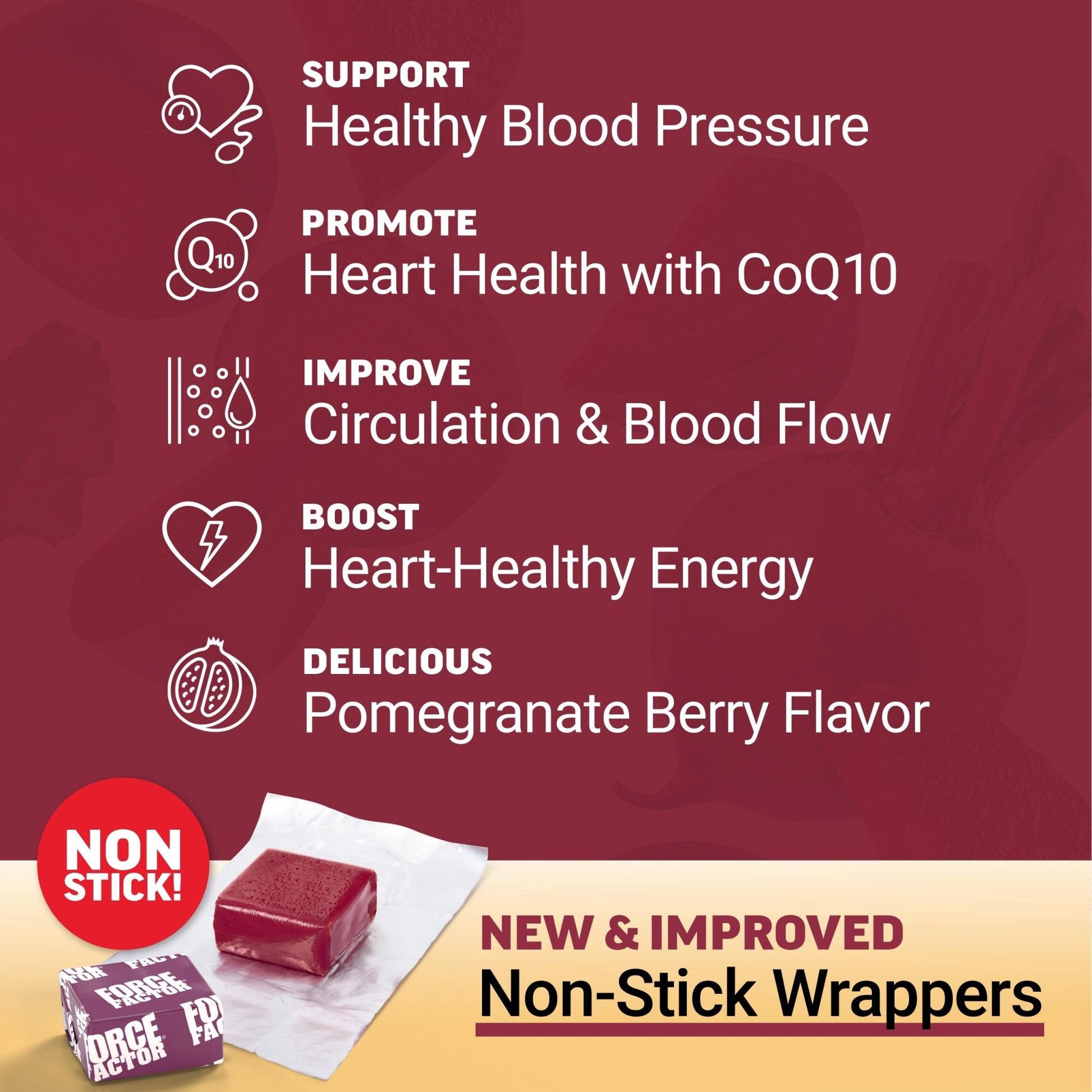 Force Factor Total Beets Ultimate Heart Health Chews for Blood Pressure Support, with Beetroot Powder, CoQ10, B Vitamins & Grapeseed Extract for Blood Flow - Maple Wellness Supplements