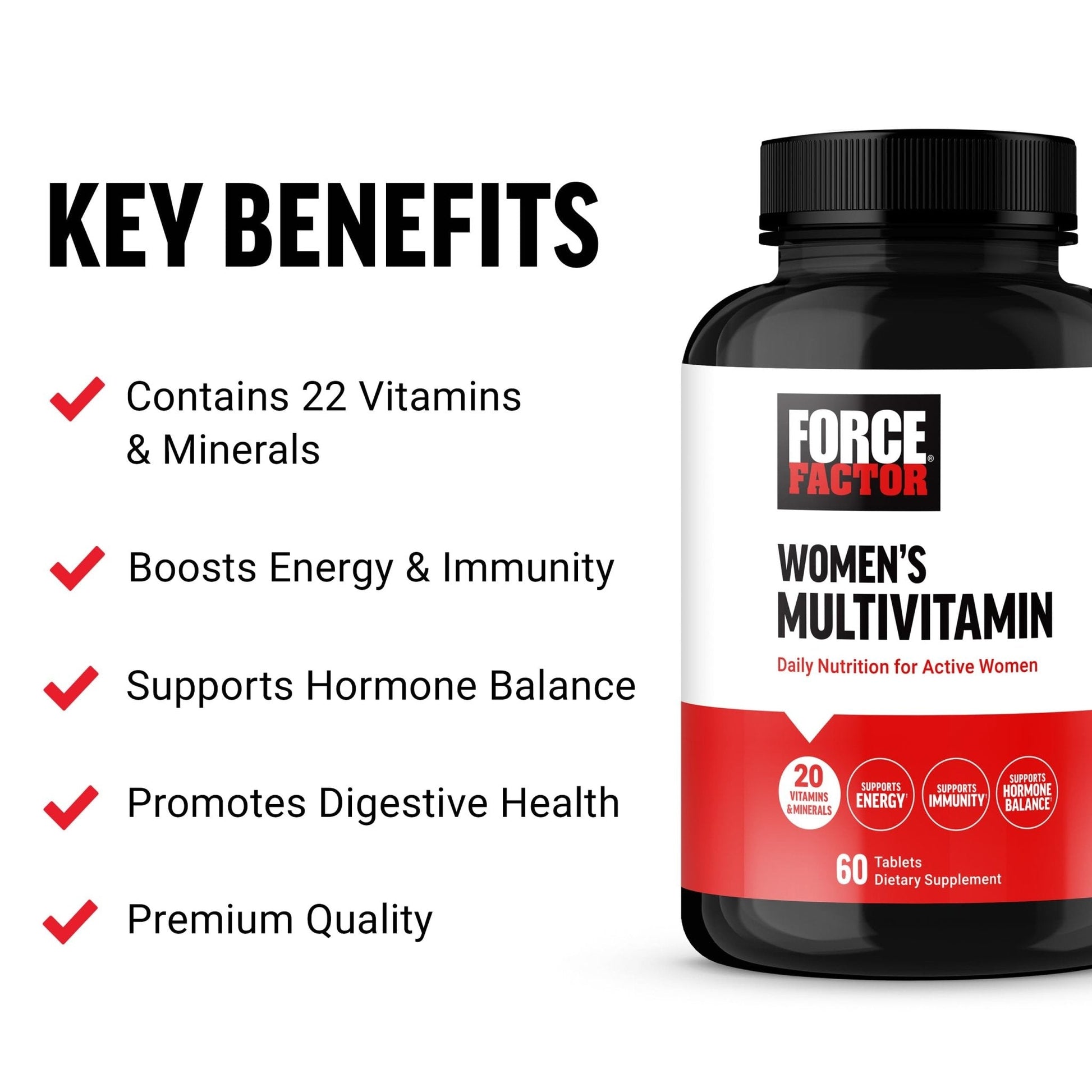 Force Factor Women’s Multivitamin, Multivitamin for Women to Support Hormone Balance, Energy, Immunity, and Gut Health, with 20 Vitamins & Minerals, Ashwagandha, Chasteberry, and More, 60 Tablets - Maple Wellness Supplements