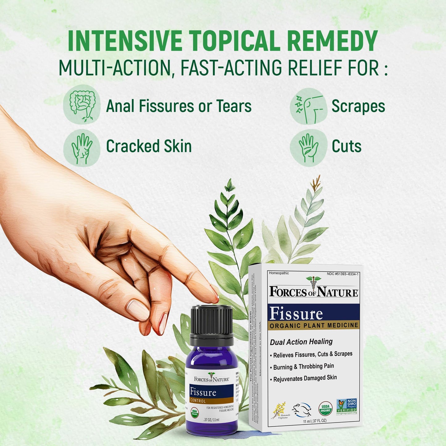 Forces of Nature Fissure Control, Organic Homeopathic Treatment with Witch Hazel for Anal Fissures, Hemorrhoid Related Irritation & Discomfort, Fast, Natural Topical Relief, 1 Fl Oz - Maple Wellness Supplements