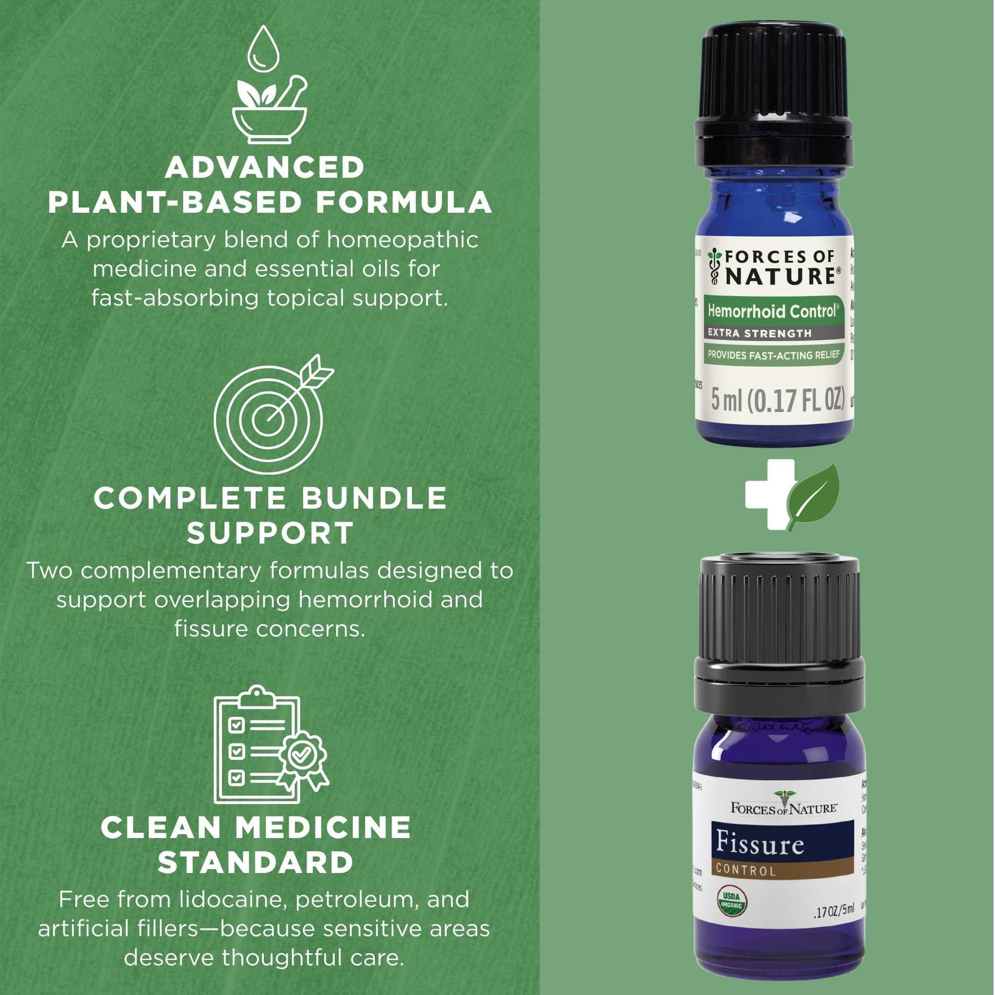 Forces of Nature Hemorrhoid Control Extra Strength (5ml) + Organic Fissure Care (5ml) | Virtual Bundle - Maple Wellness Supplements