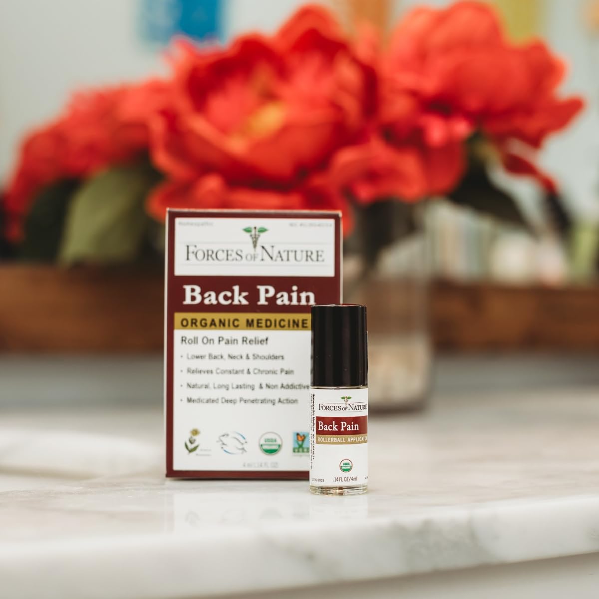 Forces of Nature Natural, Organic Back Pain Relief, w/Arnica & St John's Wort, Fast Acting Anti-Inflammatory Topical Muscle Soother for Lower Back, Sciatica, Neck, Non-GMO, Cruelty-Free, 0.14 Fl Oz - Maple Wellness Supplements