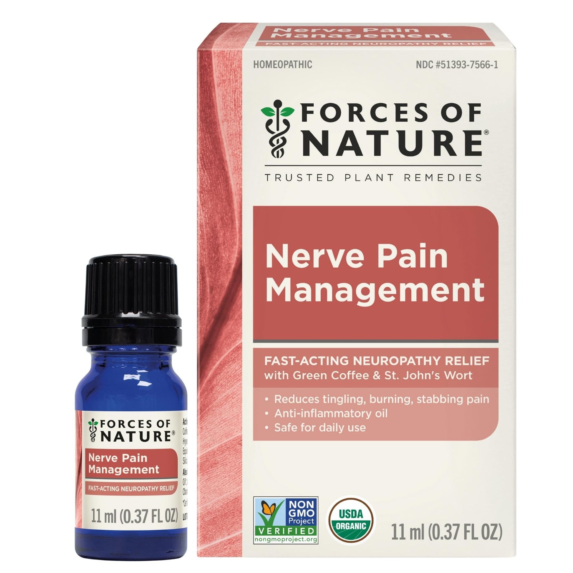 Forces of Nature Nerve Pain Management, Organic Topical Relief for Neuropathy & Nerve Discomfort, Homeopathic Medicine Supports Relief from Shooting Pains for Back, Hands, Legs and Feet, .37 fl oz - Maple Wellness Supplements