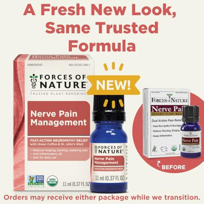 Forces of Nature Nerve Pain Management, Organic Topical Relief for Neuropathy & Nerve Discomfort, Homeopathic Medicine Supports Relief from Shooting Pains for Back, Hands, Legs and Feet, .37 fl oz - Maple Wellness Supplements