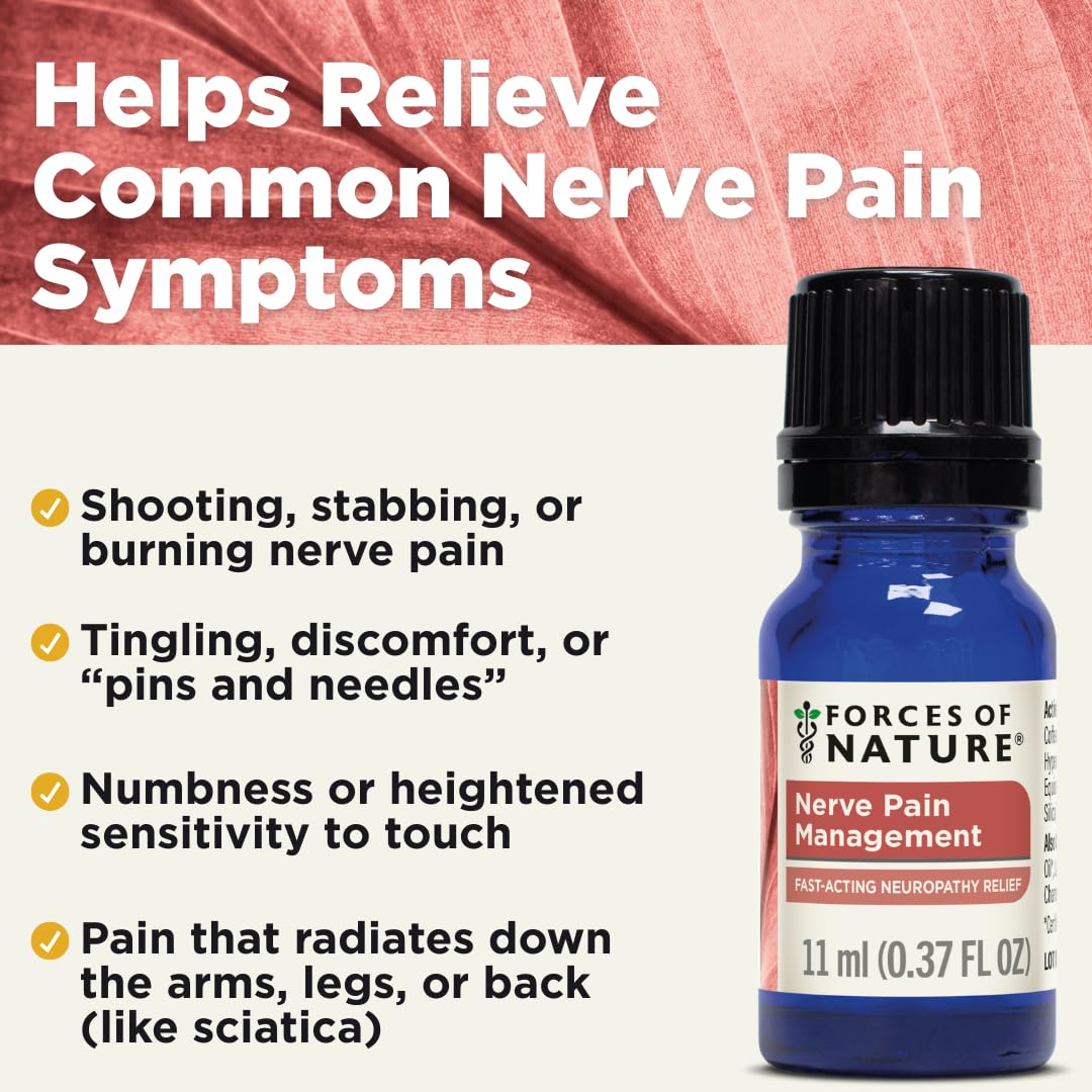 Forces of Nature Nerve Pain Management, Organic Topical Relief for Neuropathy & Nerve Discomfort, Homeopathic Medicine Supports Relief from Shooting Pains for Back, Hands, Legs and Feet, .37 fl oz - Maple Wellness Supplements