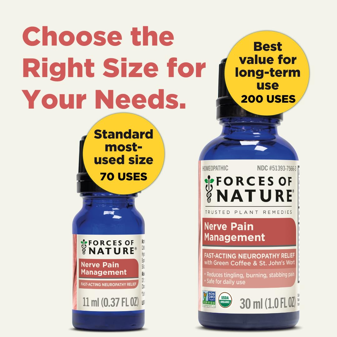 Forces of Nature Nerve Pain Management, Organic Topical Relief for Neuropathy & Nerve Discomfort, Homeopathic Medicine Supports Relief from Shooting Pains for Back, Hands, Legs and Feet, .37 fl oz - Maple Wellness Supplements