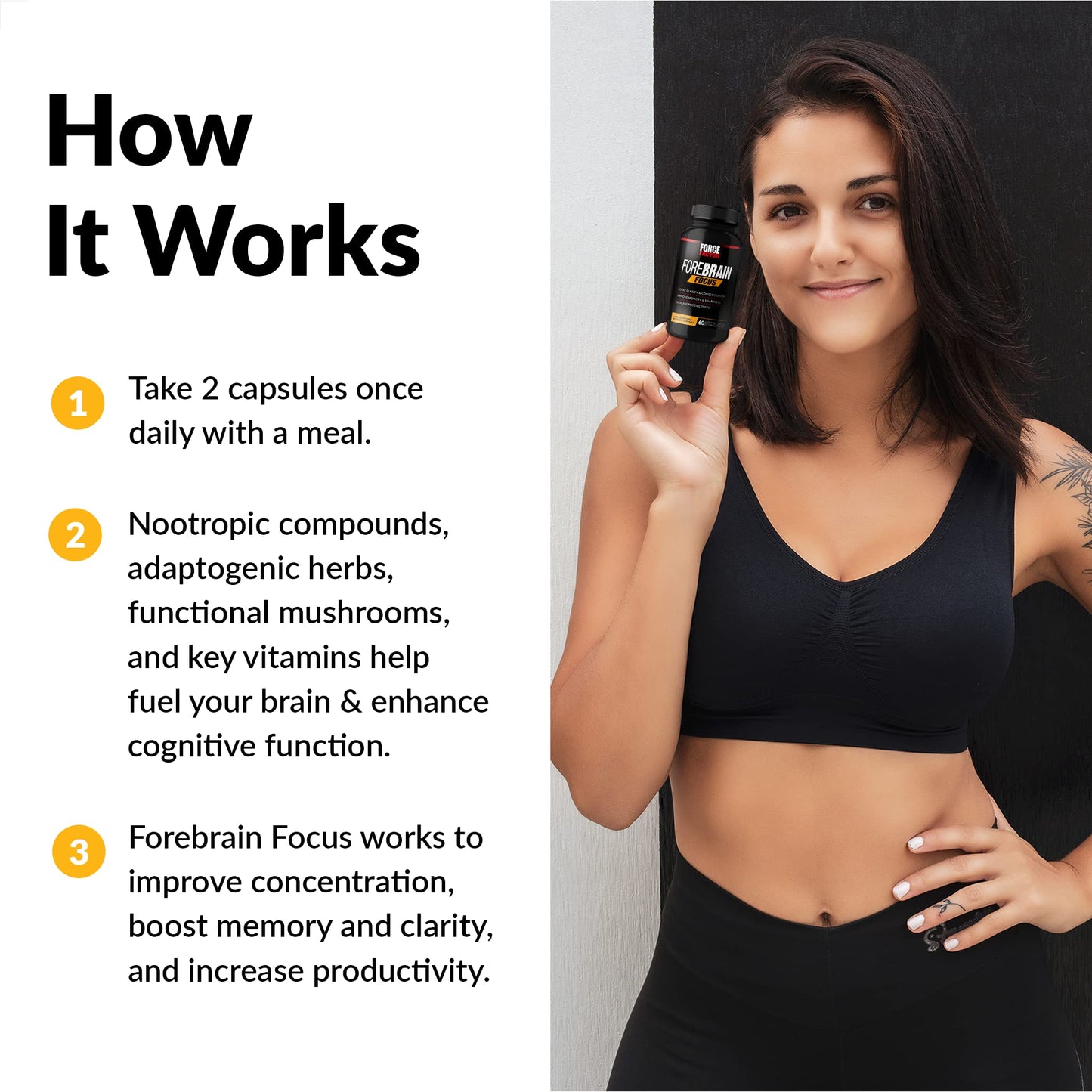 Forebrain Focus Brain Booster, Brain Supplement to Boost Clarity & Concentration, Improve Memory & Sharpness & Productivity, Nootropic Brain Support Supplement, Force Factor, 120 Capsules, Black - Maple Wellness Supplements