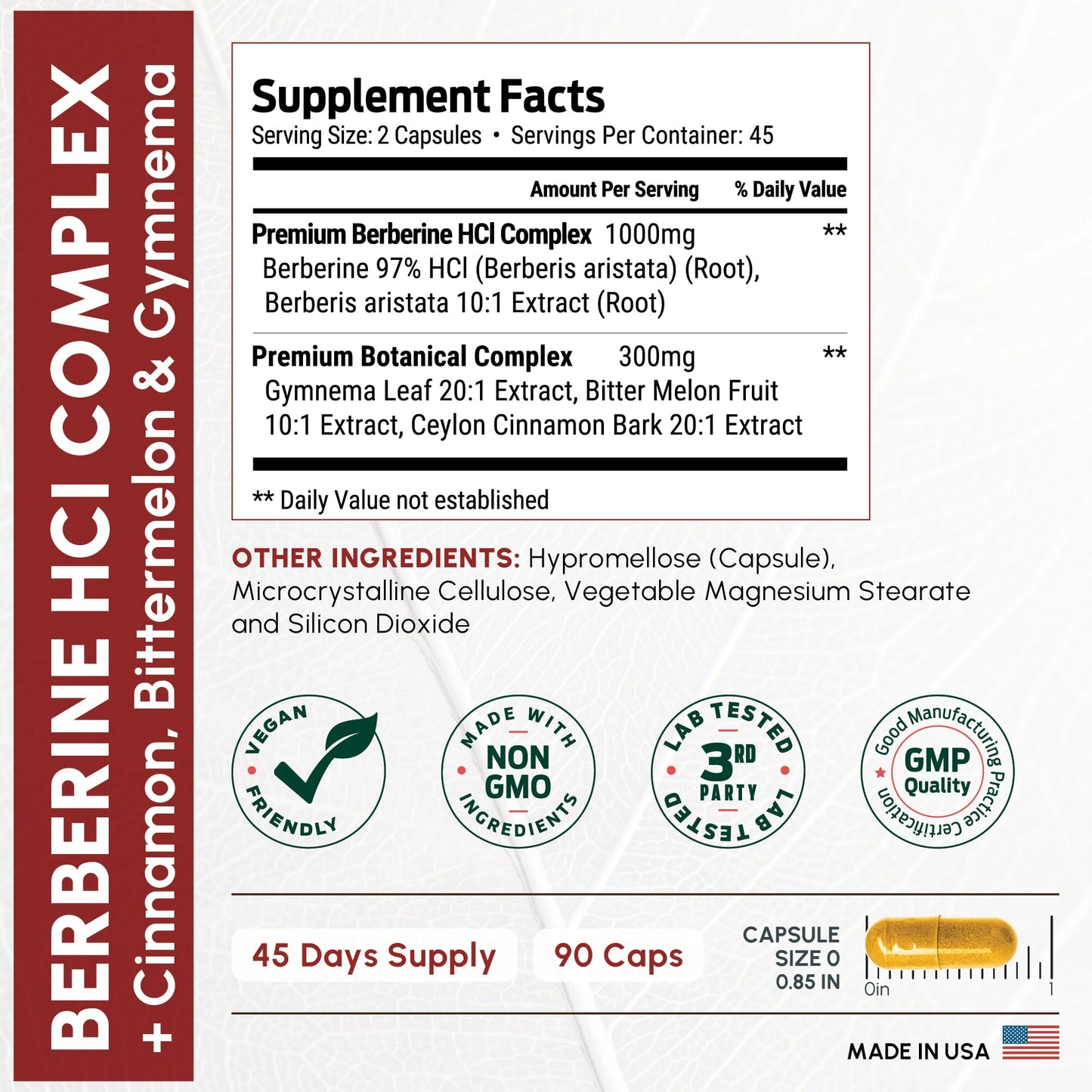 ForestLeaf Berberine Supplement - 1300mg per Serving - Ultra High Potency Berberine HCl with Ceylon Cinnamon, Bitter Melon & Gymnema - Maple Wellness Supplements