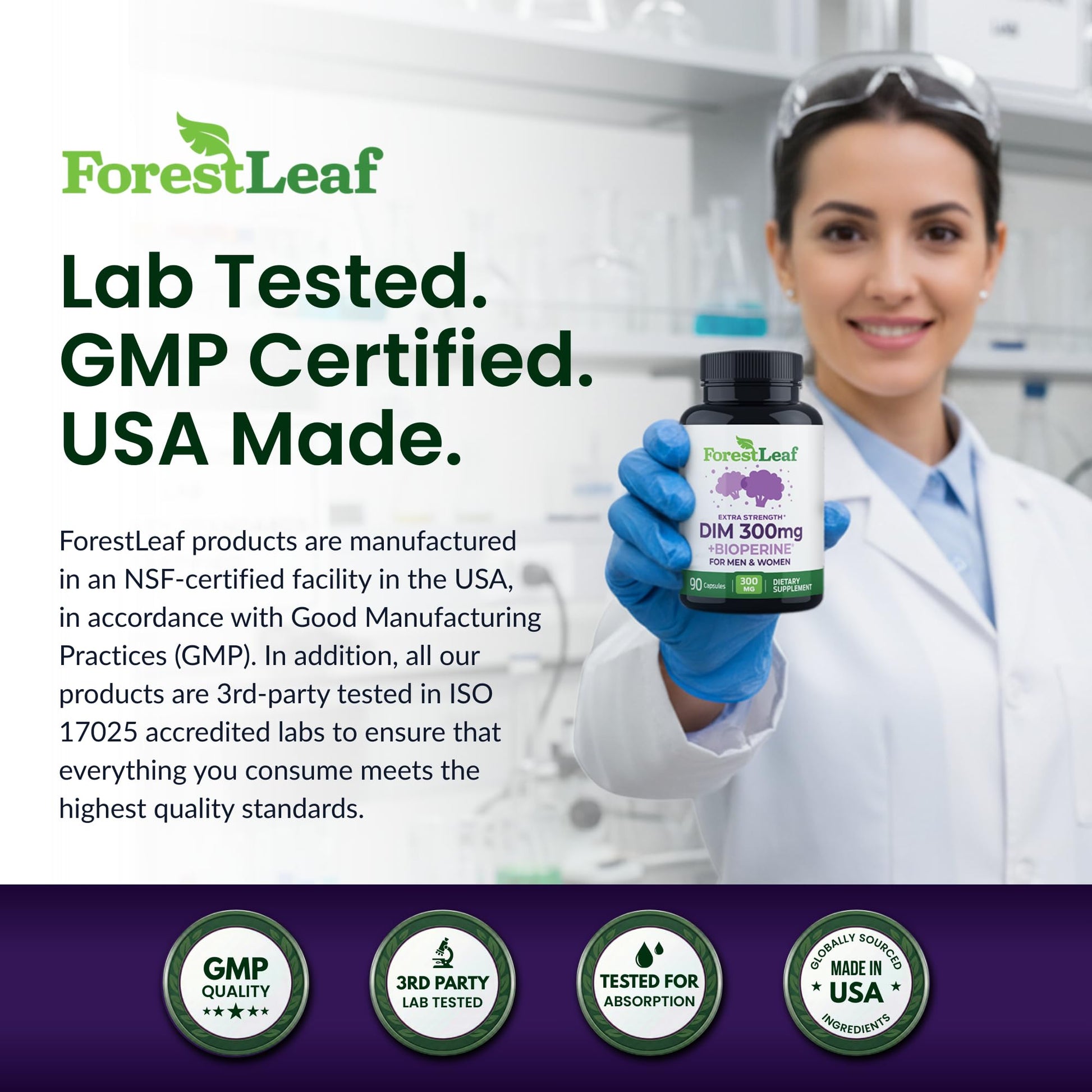 ForestLeaf DIM Supplement - 300mg DIM Estrogen Supplement for Women/Men - Diindolylmethane with BioPerine Black Pepper - Support for Detox, Metabolism, Hormone Balance & Menopause - 90 Caps - Maple Wellness Supplements