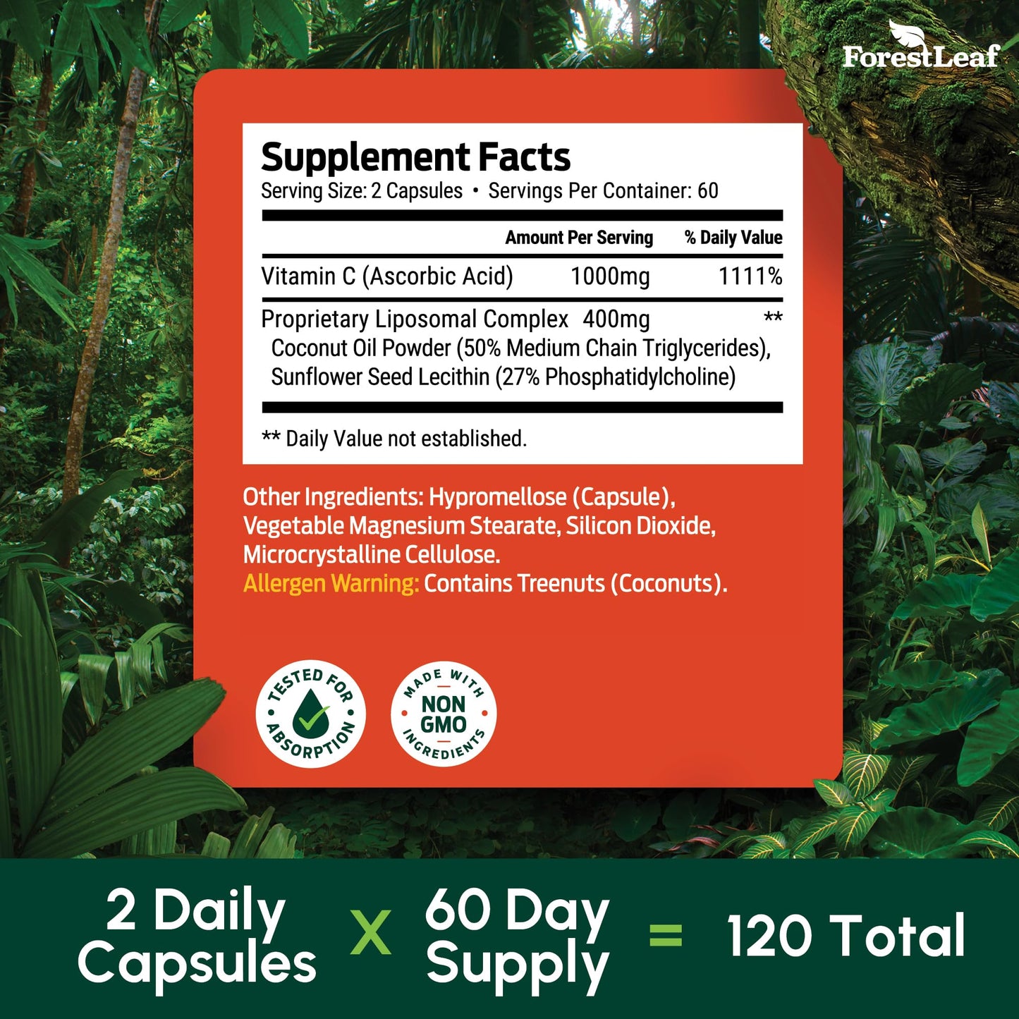 ForestLeaf Liposomal Vitamin C 1400mg Capsules | High Dose Vitamin C Liposomal Supplement w Coconut Oil Fatty Acids | Fast Absorption | Immune Support, - Maple Wellness Supplements