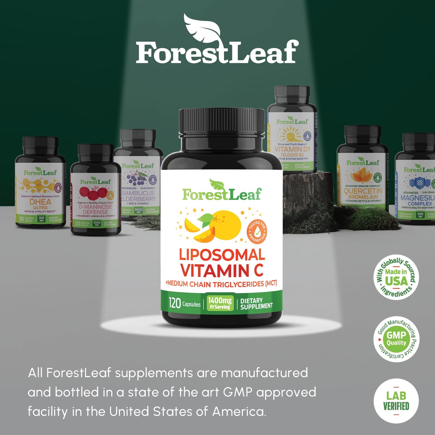 ForestLeaf Liposomal Vitamin C 1400mg Capsules | High Dose Vitamin C Liposomal Supplement w Coconut Oil Fatty Acids | Fast Absorption | Immune Support, - Maple Wellness Supplements