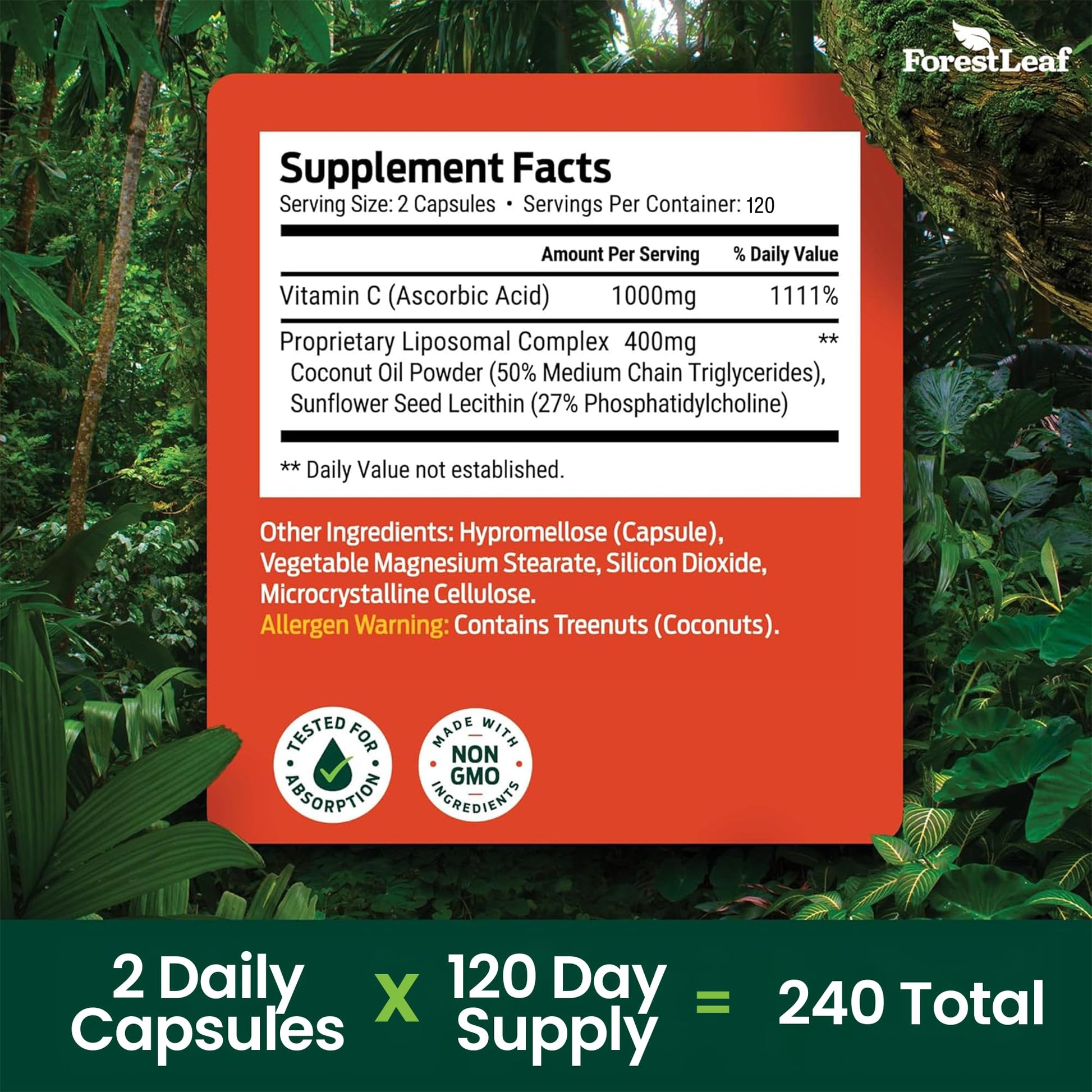 ForestLeaf Liposomal Vitamin C 1400mg Capsules | High Dose Vitamin C Liposomal Supplement w Coconut Oil Fatty Acids | Fast Absorption | Immune Support, Antioxidant, - Maple Wellness Supplements