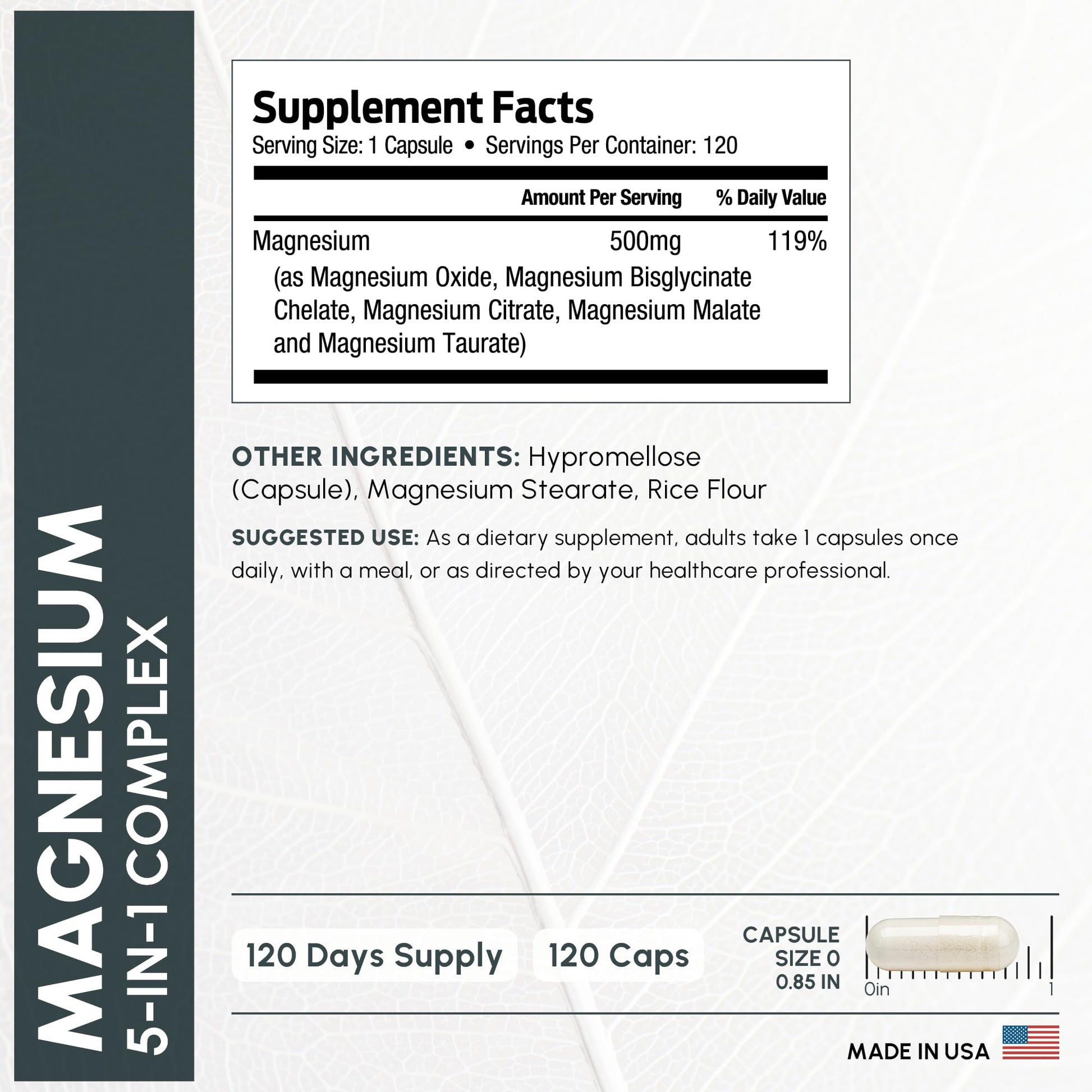 ForestLeaf Magnesium Complex for Women and Men - 500mg Magnesium Supplement for Sleep - 5-in-1 Chelated Magnesium Citrate, Bisglycinate, Malate, Taurate, Oxide (120 Ct) - Maple Wellness Supplements