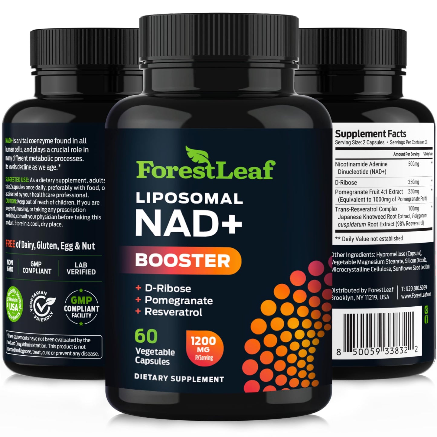 ForestLeaf NAD Resveratrol Capsules, Liposomal NAD Supplement for Women and Men with D-Ribose and Pomegranate, NAD+ for Energy, Focus and Anti-Aging Support, NMN Supplement Alternative (60 Caps) - Maple Wellness Supplements