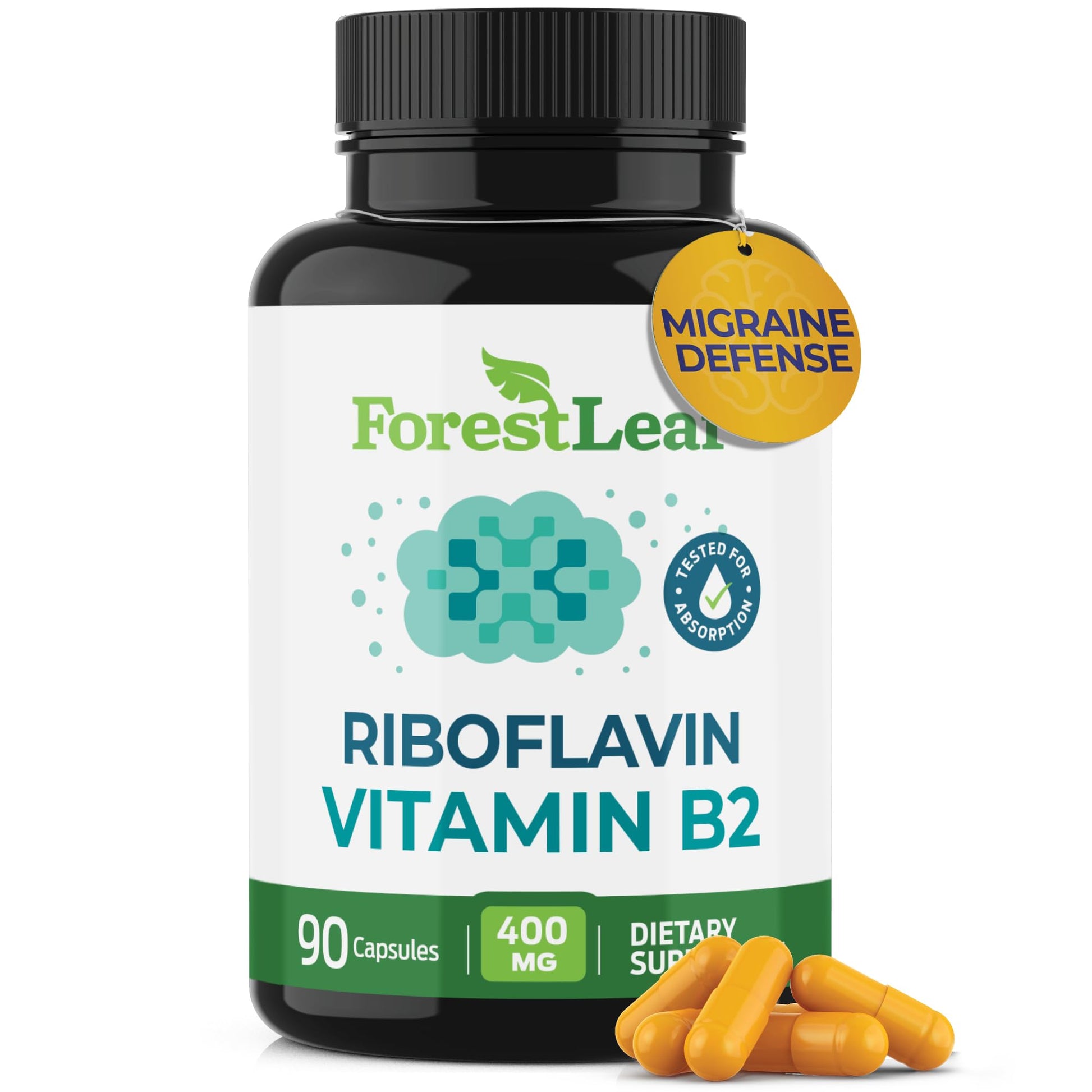 ForestLeaf Vitamin B2 Riboflavin 400mg - Energy, Skin & Cellular Health Supplement - Nervous System Support - Vitamin B 2 VIT B - Non-GMO & Gluten Free - Maple Wellness Supplements