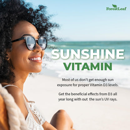 ForestLeaf Vitamin D3 50,000 IU | VIT D - Kosher VIT D3 Vitamin D Supplement for Women and Men | Bone Health, Teeth, Immune Support - Maple Wellness Supplements