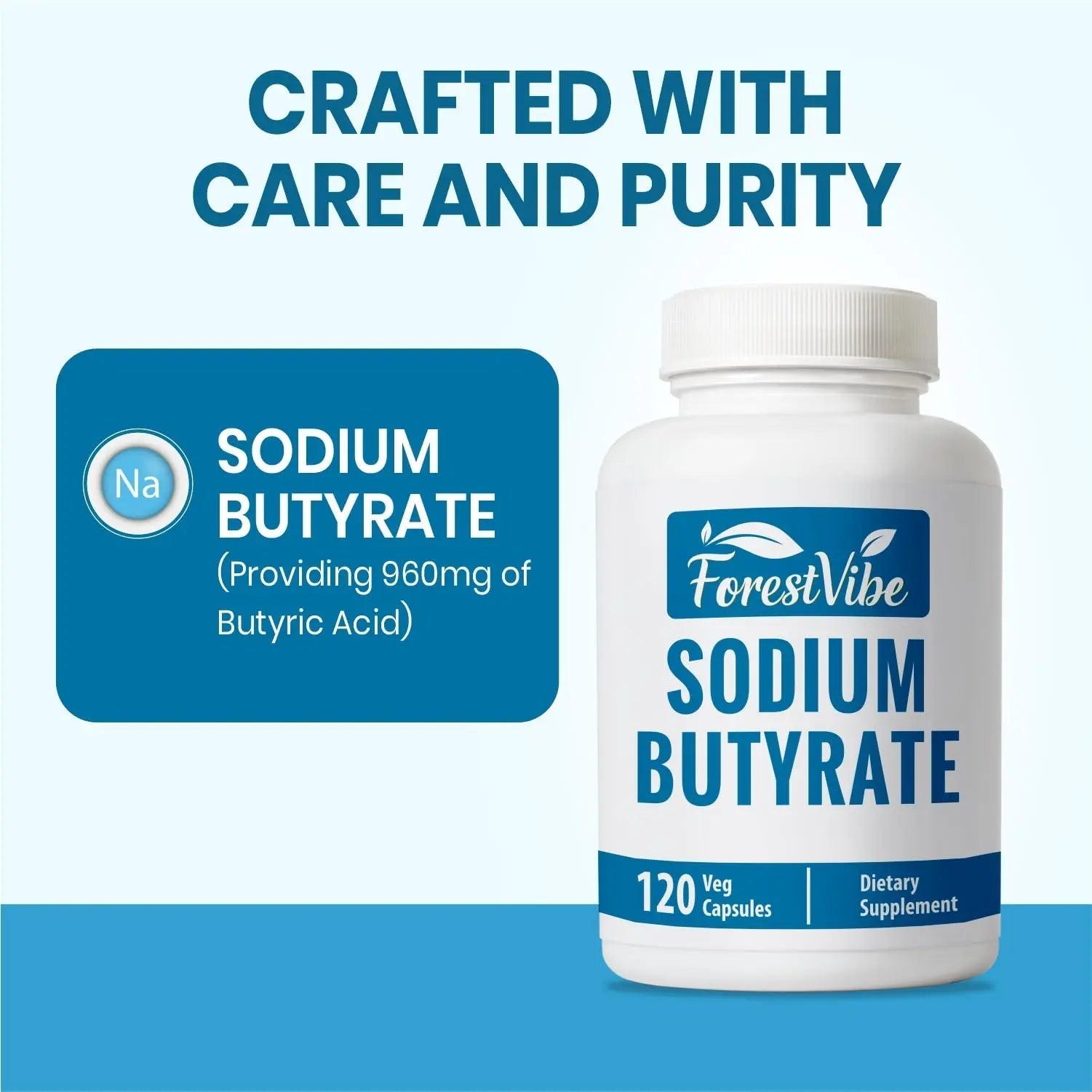 ForestVibe Sodium Butyrate Supplement 1200mg, Yielding 960mg Butyric Acid, 120 Vegan Capsules, 2 Month Supply, Non-GMO & Gluten Free Postbiotic Supplement - Maple Wellness Supplements