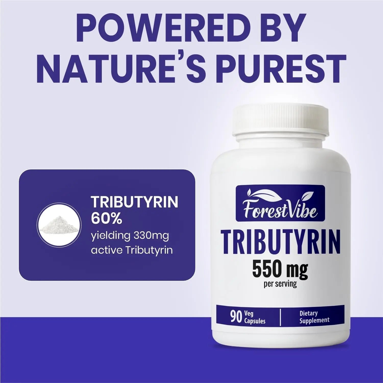 ForestVibe Tributyrin Supplement 550mg, Advanced Butyrate Form for Gut Health, 60% Standardized, More Effective Delivery Than Sodium Butyrate, 90 Capsules, Non-GMO & Gluten Free Postbiotic Supplement - Maple Wellness Supplements