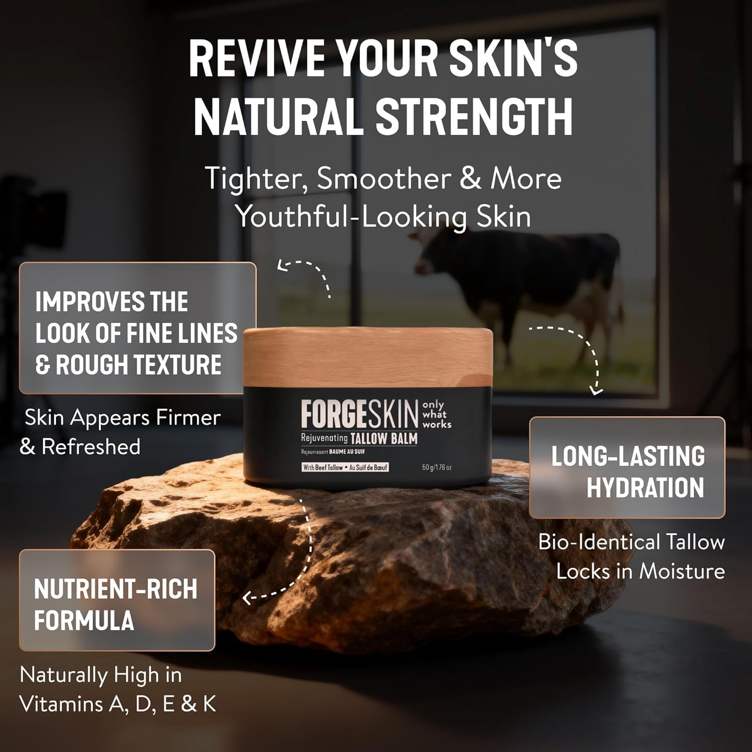 Forge Skin® Wrinkle Defense Beef Tallow Balm for Men [TALLOW-BASED] Moisturizer for Face Hydration - Hydrating Anti Aging Skin Cream - Maple Wellness Supplements