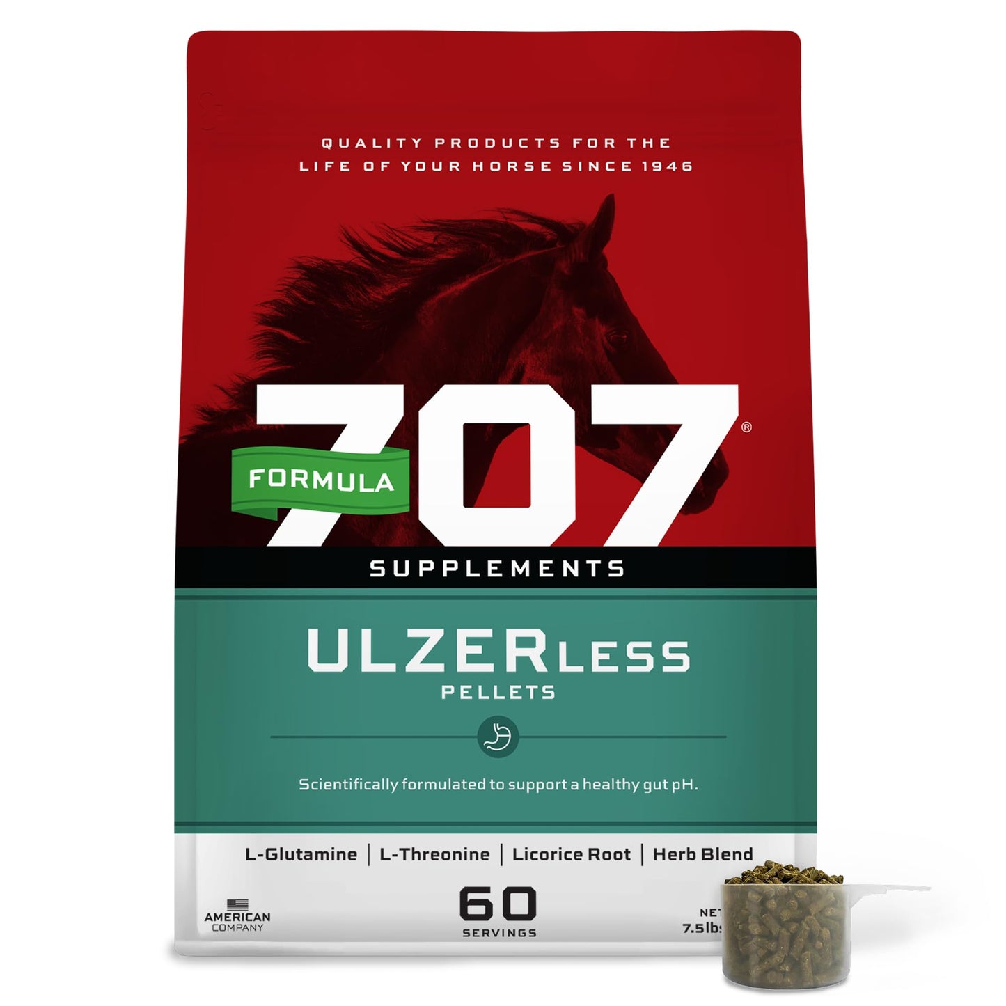 Formula 707 ULZERless Equine Supplement, 7.5lb Bag - Natural Gut Support for Horses with Ulcer Risk Factors - Maple Wellness Supplements