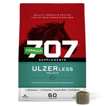 Formula 707 ULZERless Equine Supplement, 7.5lb Bag - Natural Gut Support for Horses with Ulcer Risk Factors - Maple Wellness Supplements