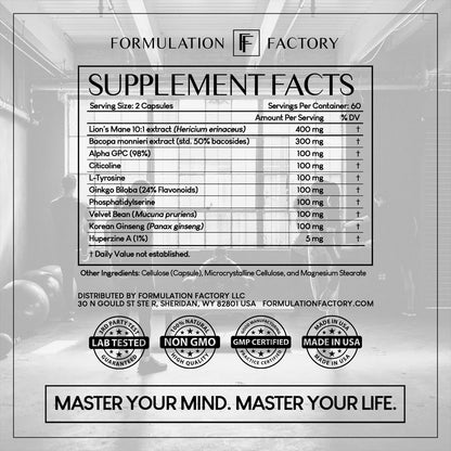 Formulation Factory BOSS Mode 10-in-1 Nootropic Complex with Lion's Mane, Alpha-GPC, Bacopa Monnieri, Ginkgo Biloba, Rhodiola, - Maple Wellness Supplements