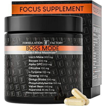 Formulation Factory BOSS Mode 10-in-1 Nootropic Complex with Lion's Mane, Alpha-GPC, Bacopa Monnieri, Ginkgo Biloba, Rhodiola, - Maple Wellness Supplements