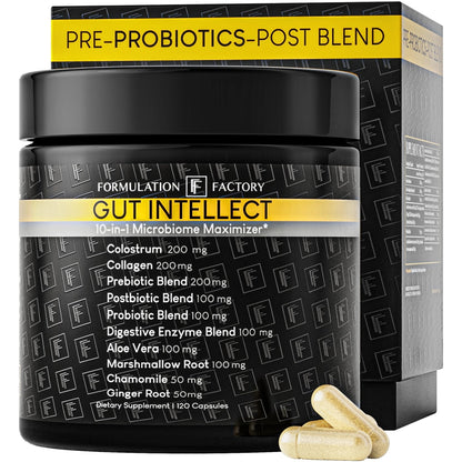 Formulation Factory Probiotics for Women & Men - Gut Intellect 10-in-1 Digestive Enzymes with Prebiotics and Postbiotics - Total Gut Health Supplement - Maple Wellness Supplements