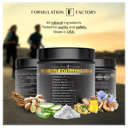 Formulation Factory Probiotics for Women & Men - Gut Intellect 10-in-1 Digestive Enzymes with Prebiotics and Postbiotics - Total Gut Health Supplement - Maple Wellness Supplements