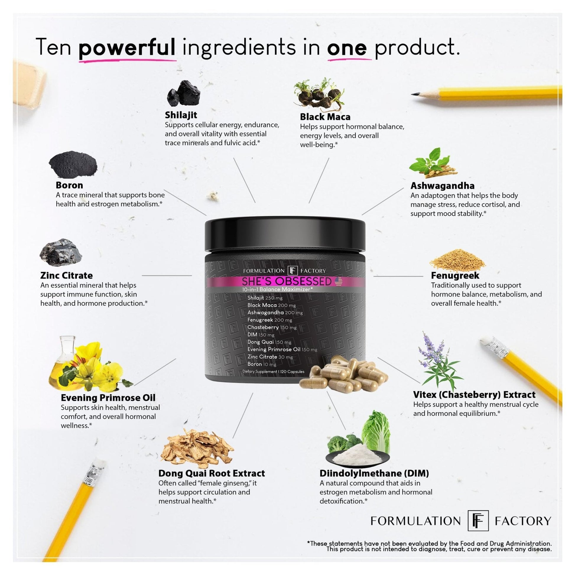 Formulation Factory She's Obsessed: 10-in-1 Hormone Balance Maximizer with Shilajit, Maca, Ashwagandha, DIM, Dong Quai, Zinc & More for Vitality & Balance – 120 Capsules 2 Months - Maple Wellness Supplements