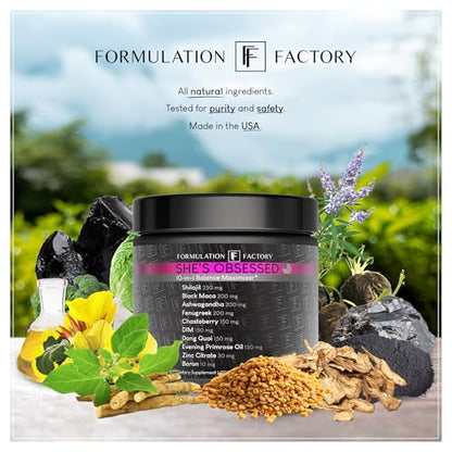 Formulation Factory She's Obsessed: 10-in-1 Hormone Balance Maximizer with Shilajit, Maca, Ashwagandha, DIM, Dong Quai, Zinc & More for Vitality & Balance – 120 Capsules 2 Months - Maple Wellness Supplements