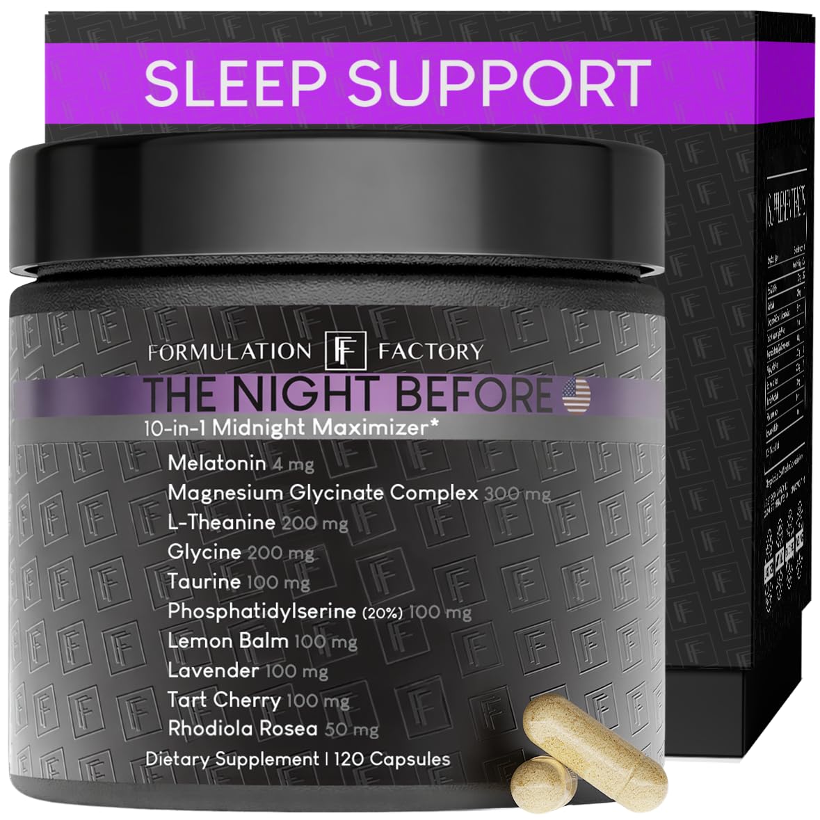 Formulation Factory The Night Before 10-in-1 Sleep Support | Melatonin 4mg, Magnesium Glycinate 300mg, L-Theanine, Glycine & More | Supports Relaxation, - Maple Wellness Supplements