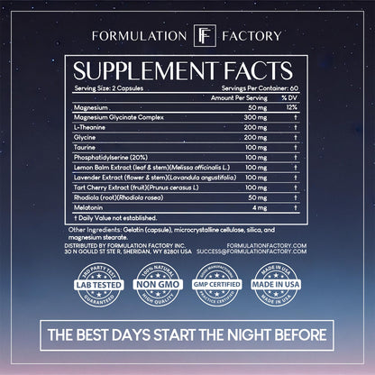 Formulation Factory The Night Before 10-in-1 Sleep Support | Melatonin 4mg, Magnesium Glycinate 300mg, L-Theanine, Glycine & More | Supports Relaxation, - Maple Wellness Supplements
