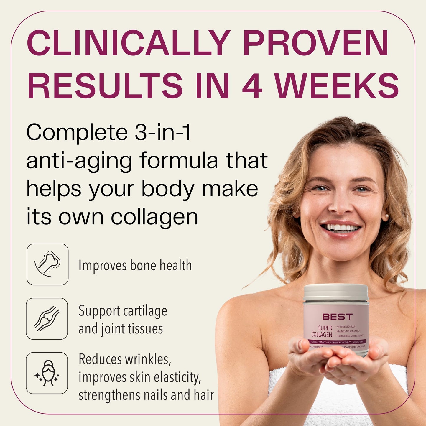 FORTIBONE® Collagen - 3 Clinically-Supported Bioactive Collagen Peptides with FORTIBONE®, FORTIGEL®, VERISOL® Unflavored Collagen for Women - Reduce Wrinkles, - Maple Wellness Supplements
