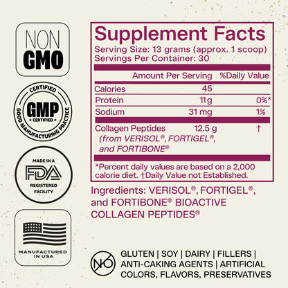FORTIBONE® Collagen - 3 Clinically-Supported Bioactive Collagen Peptides with FORTIBONE®, FORTIGEL®, VERISOL® Unflavored Collagen for Women - Reduce Wrinkles, - Maple Wellness Supplements