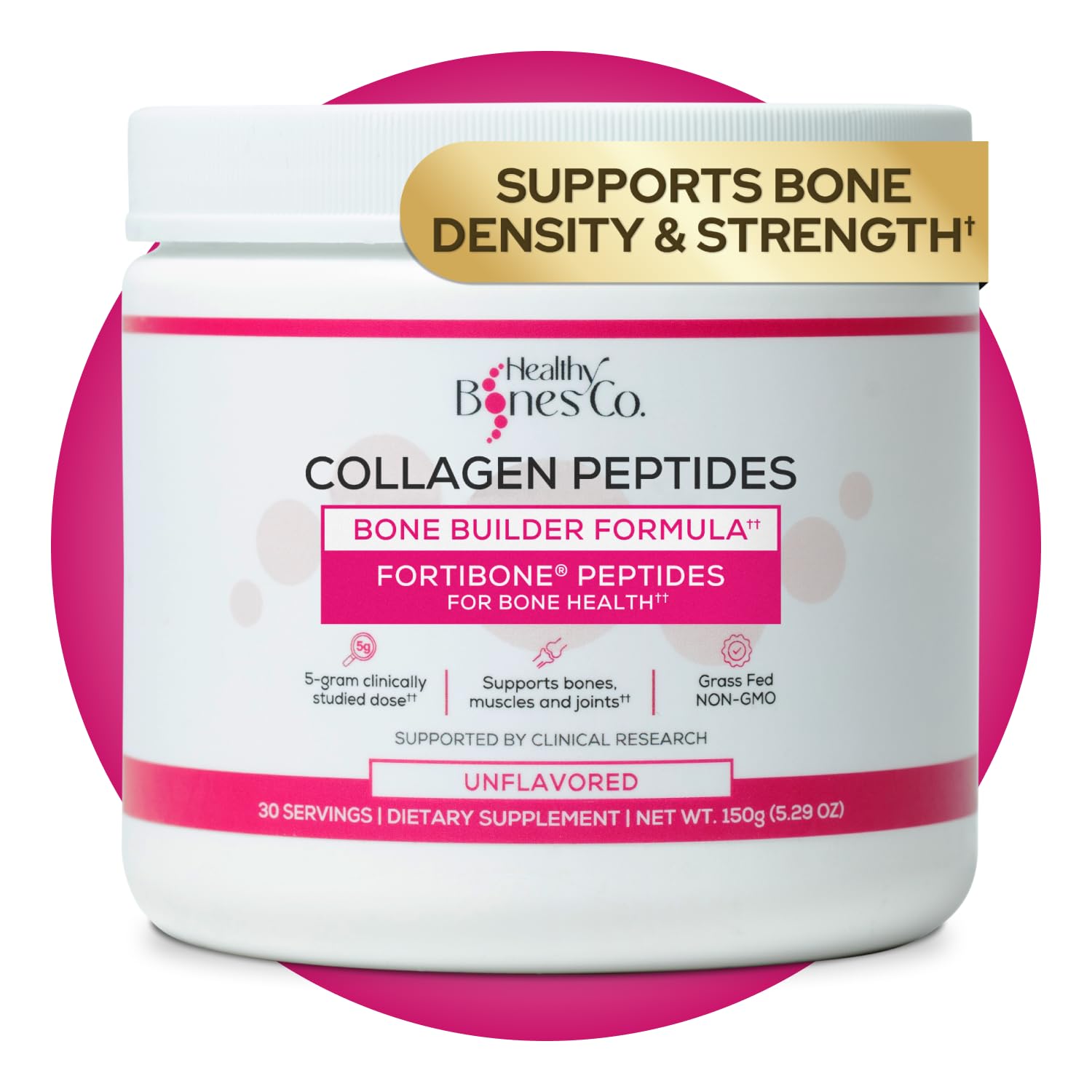 FORTIBONE Collagen Peptides Essential Bone Builder Hydrolyzed Collagen Powder for Women & Men, Clinically-Supported for Bone Strength & Density - Maple Wellness Supplements
