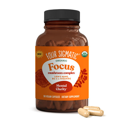 Four Sigmatic Focus Capsules | Lion's Mane Supplement Capsules | Brain Boosting Complex with Ashwagandha, Bacopa Monnieri & Rhodiola | Vegan Nootropic Adaptogen & Mushroom Supplement | 30 Servings - Maple Wellness Supplements