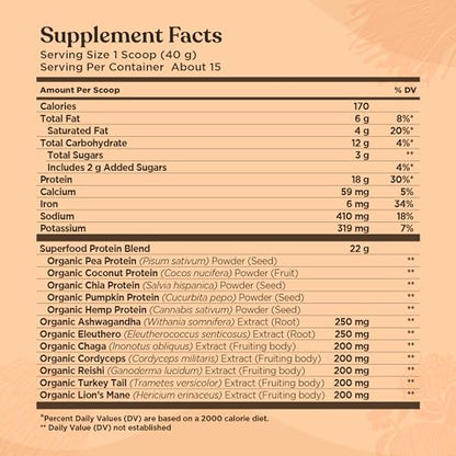Four Sigmatic Organic Plant-Based Protein Powder Creamy Cacao Protein with Lion’s Mane - Maple Wellness Supplements