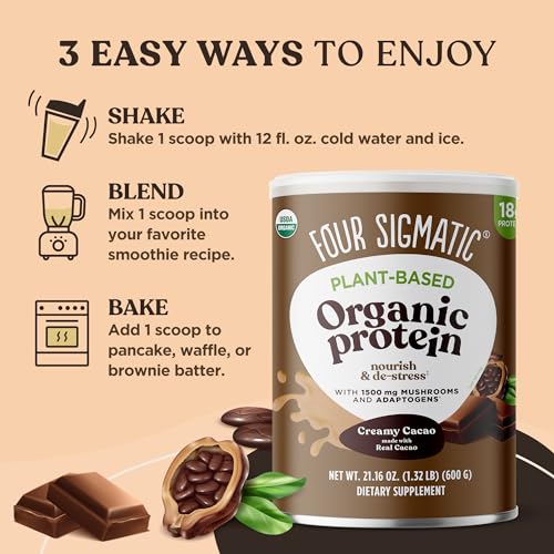 Four Sigmatic Organic Plant-Based Protein Powder Creamy Cacao Protein with Lion’s Mane - Maple Wellness Supplements