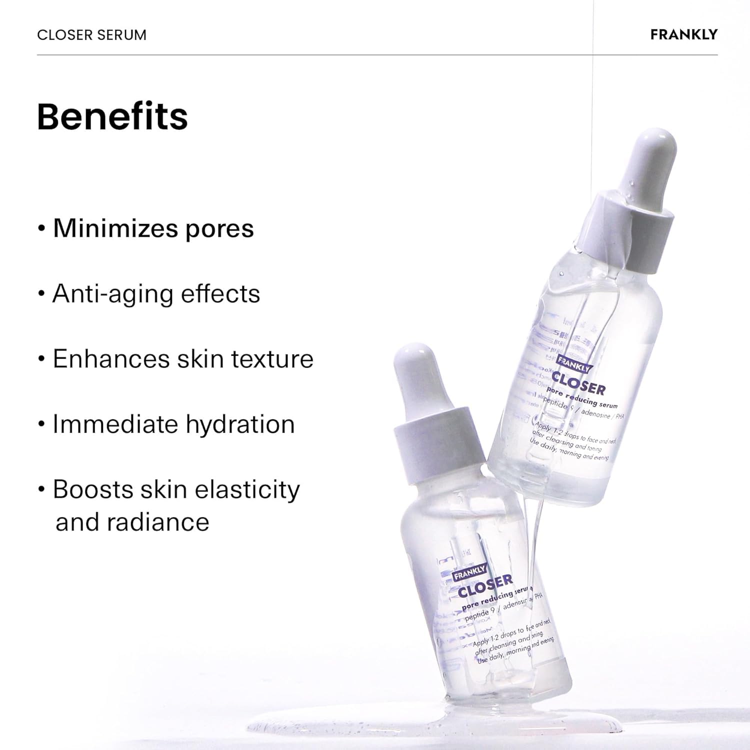 FRANKLY Closer Serum | Pore Minimizer Serum | 9 Peptides, Vegan Collagen, Adenosine, PHA | Korean Pore Minimizer for Glass Skin - Maple Wellness Supplements