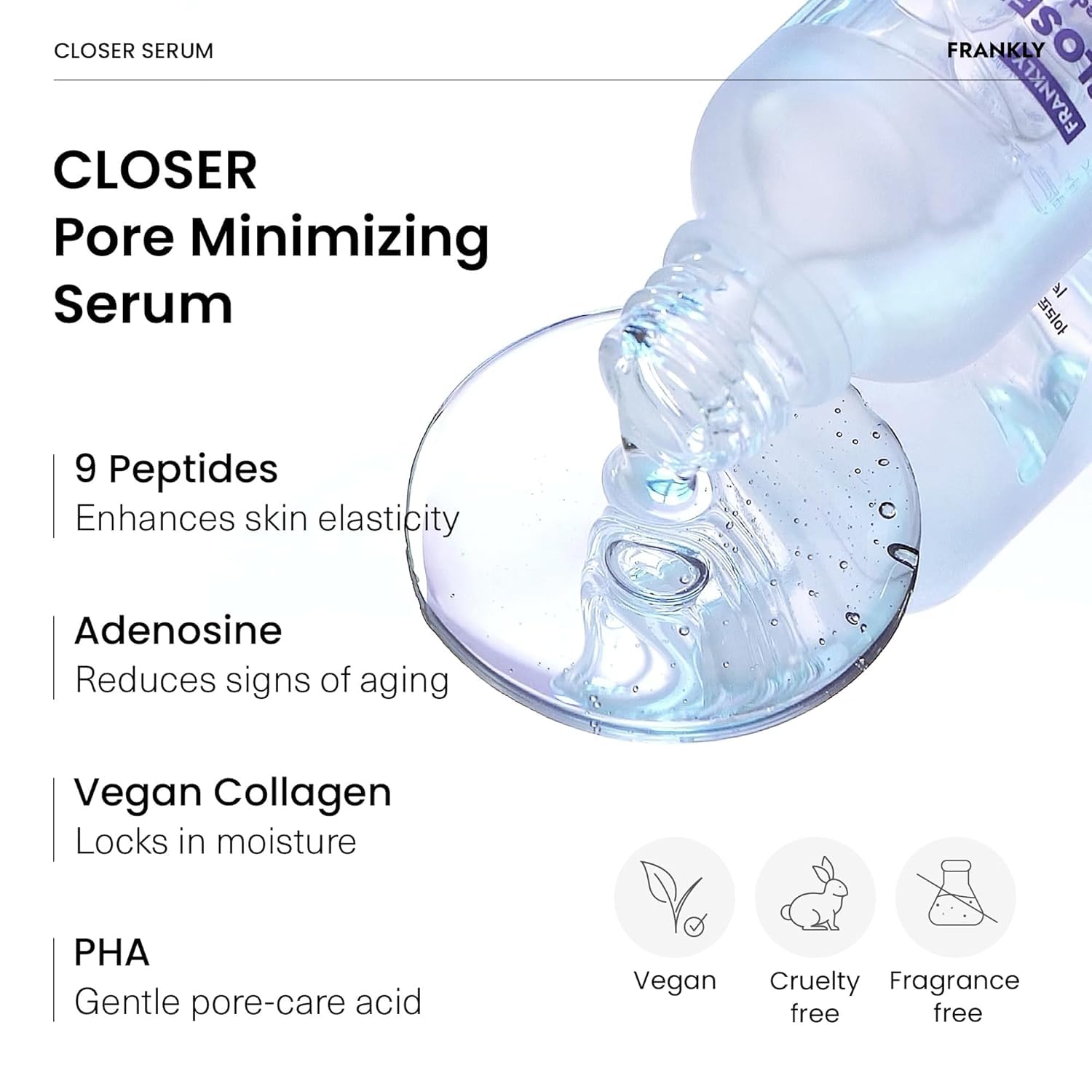 FRANKLY Closer Serum | Pore Minimizer Serum | 9 Peptides, Vegan Collagen, Adenosine, PHA | Korean Pore Minimizer for Glass Skin - Maple Wellness Supplements