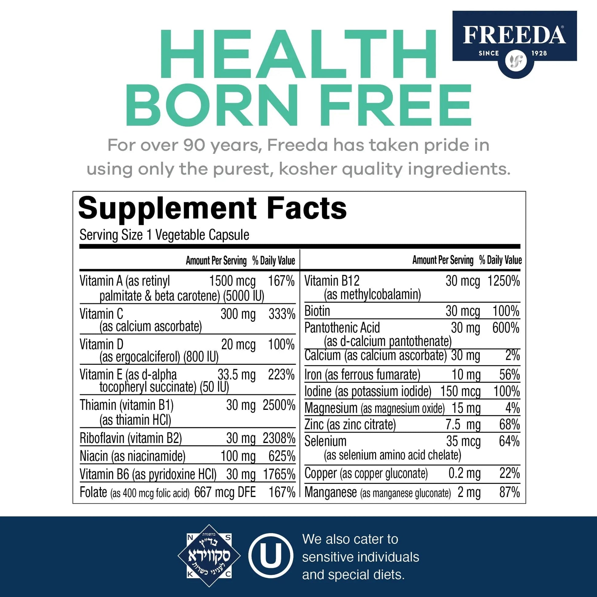 FREEDA Multivitamin One Daily – Quintabs-M with Iron – Kosher Multi Vitamins Supplements for Women Health - Multivitamins for Women & Iron - Maple Wellness Supplements