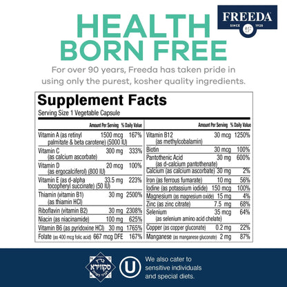 FREEDA Multivitamin One Daily – Quintabs-M with Iron – Kosher Multi Vitamins Supplements for Women Health - Multivitamins for Women & Iron - Maple Wellness Supplements